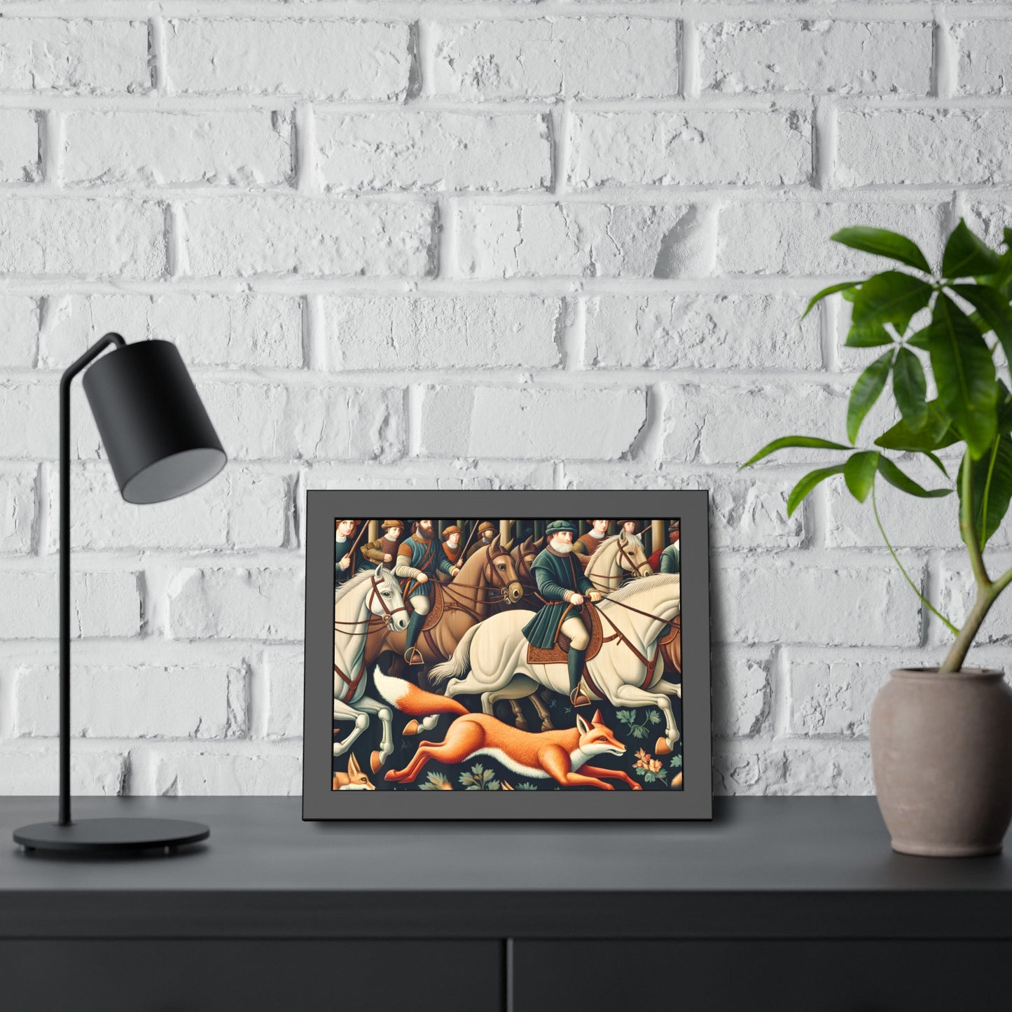 Framed Artwork - Fox hunt on horseback