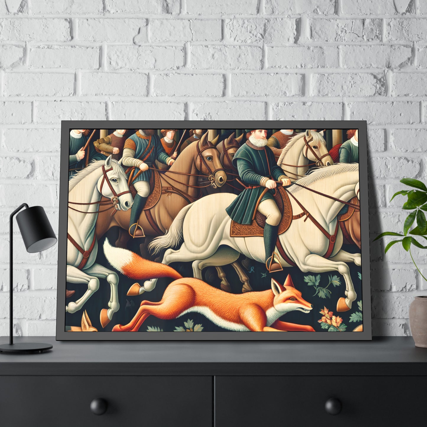 Framed Artwork - Fox hunt on horseback