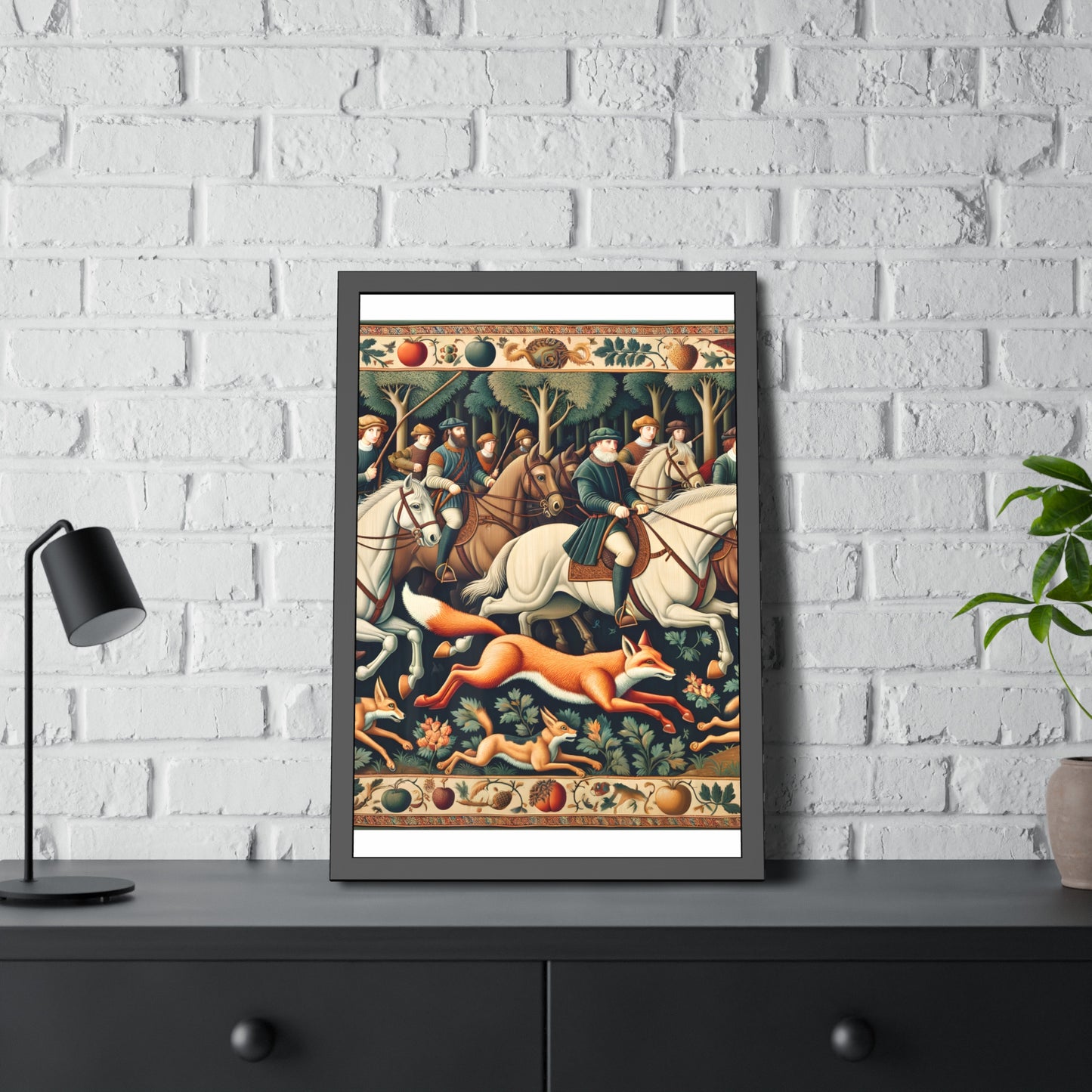 Framed Artwork - Fox hunt on horseback