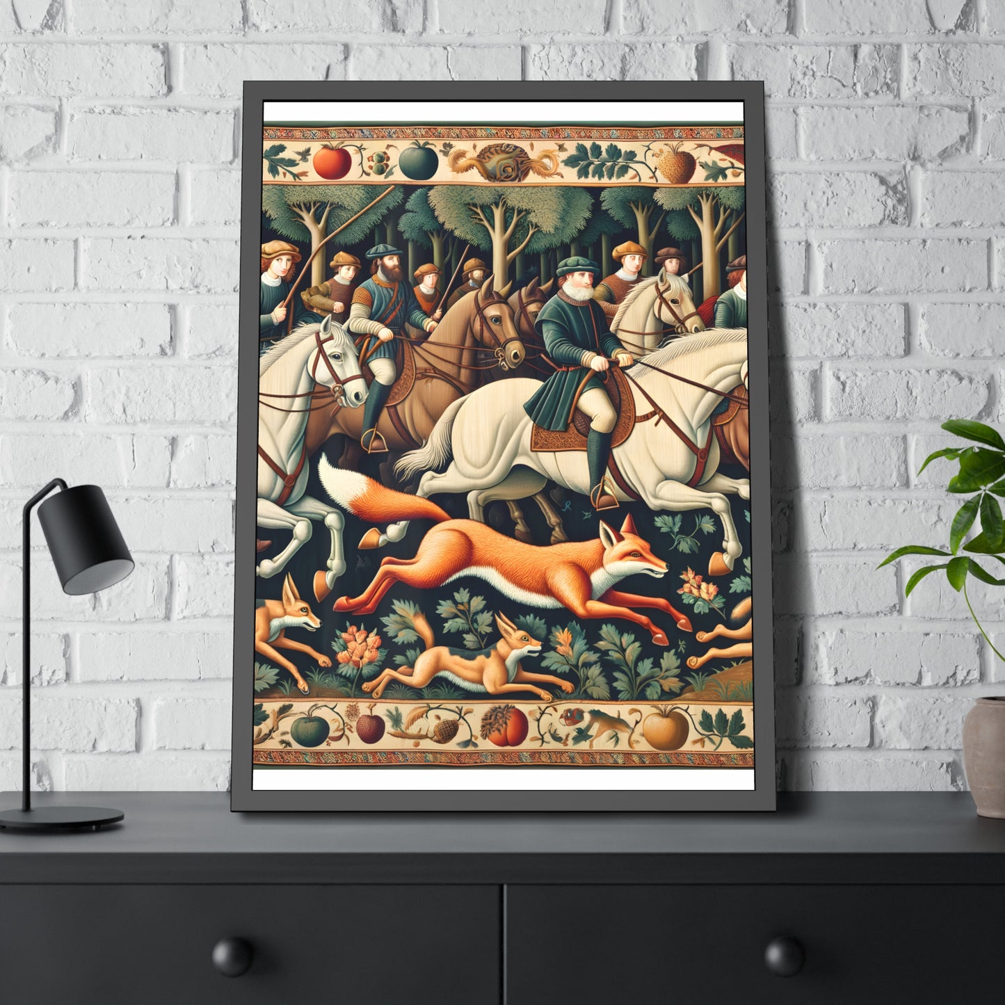 Framed Artwork - Fox hunt on horseback