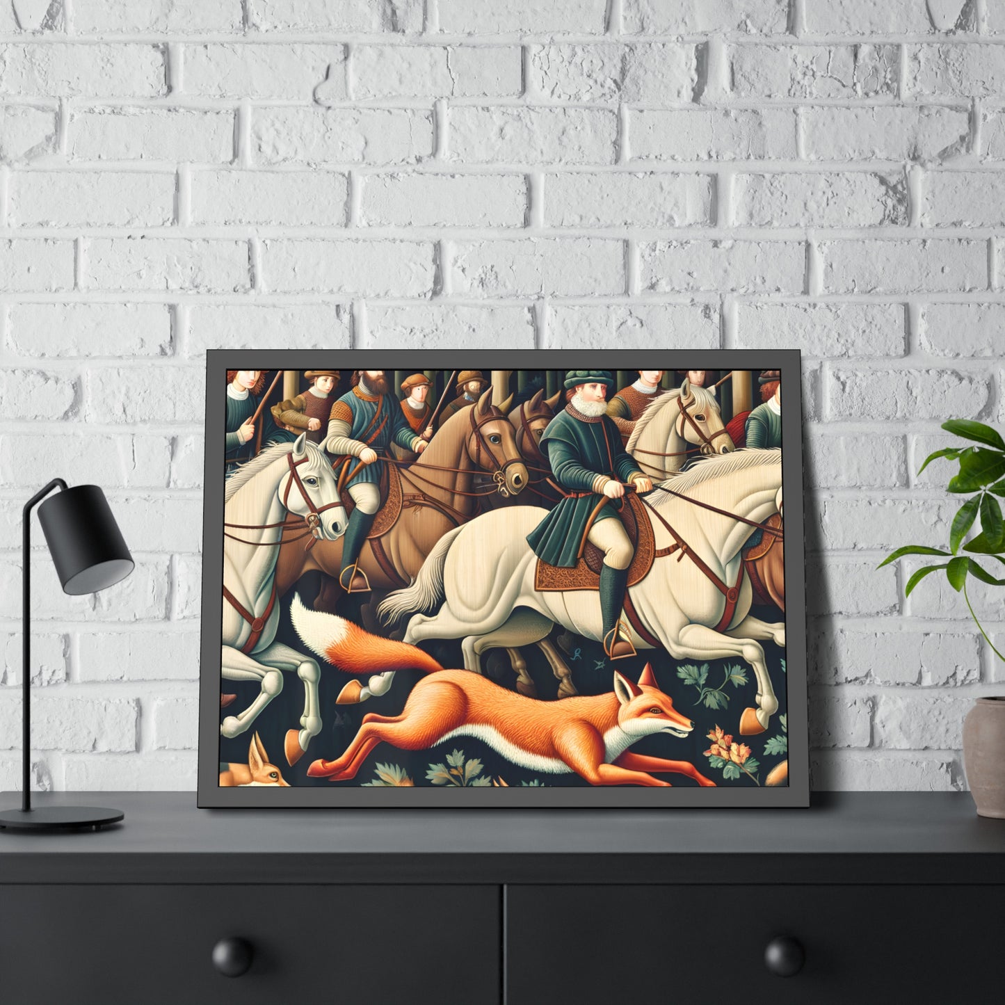 Framed Artwork - Fox hunt on horseback