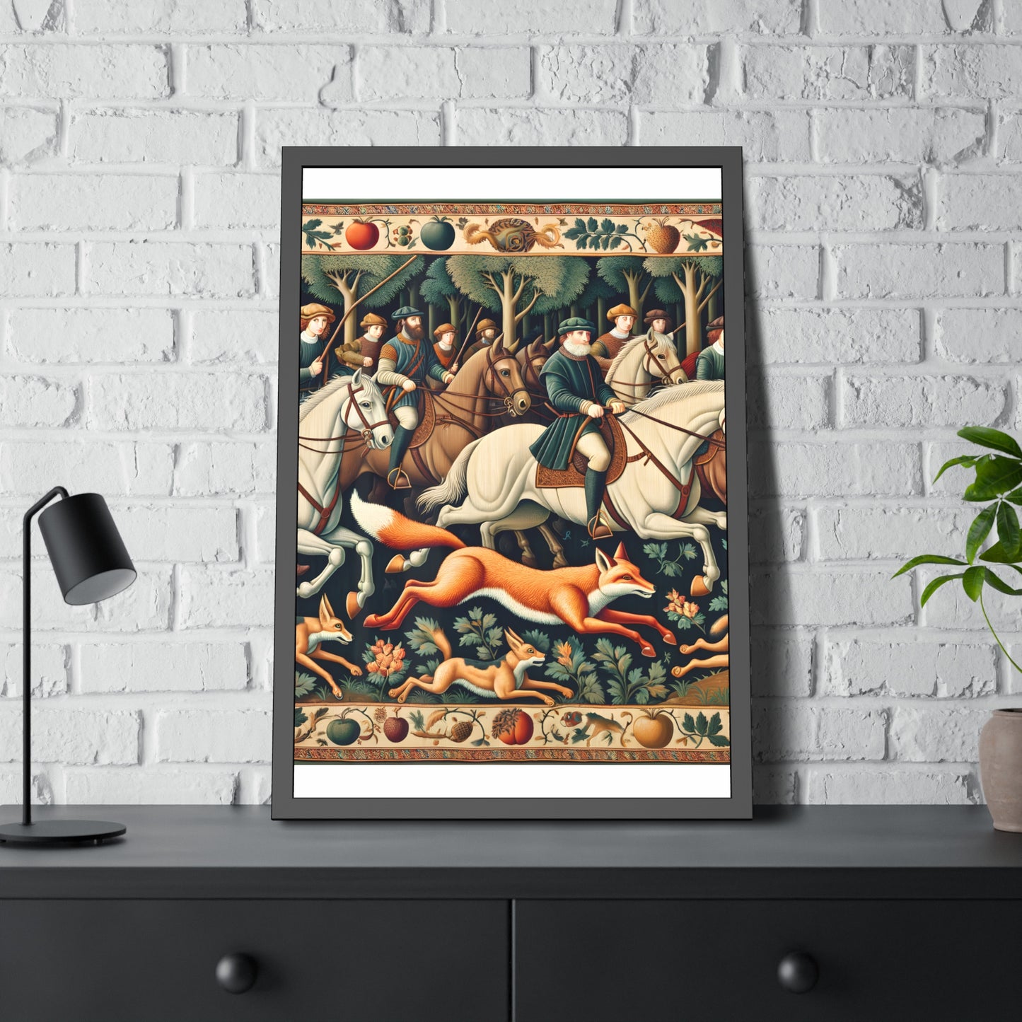 Framed Artwork - Fox hunt on horseback