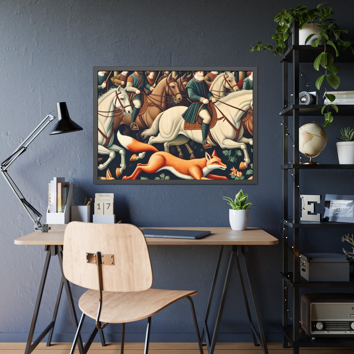 Framed Artwork - Fox hunt on horseback