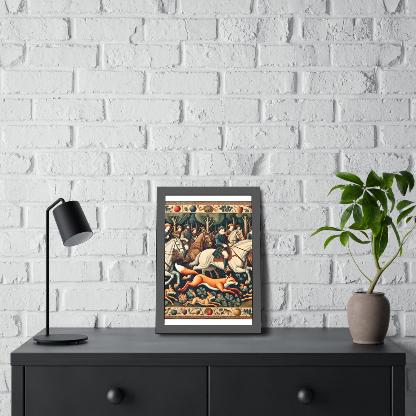 Framed Artwork - Fox hunt on horseback