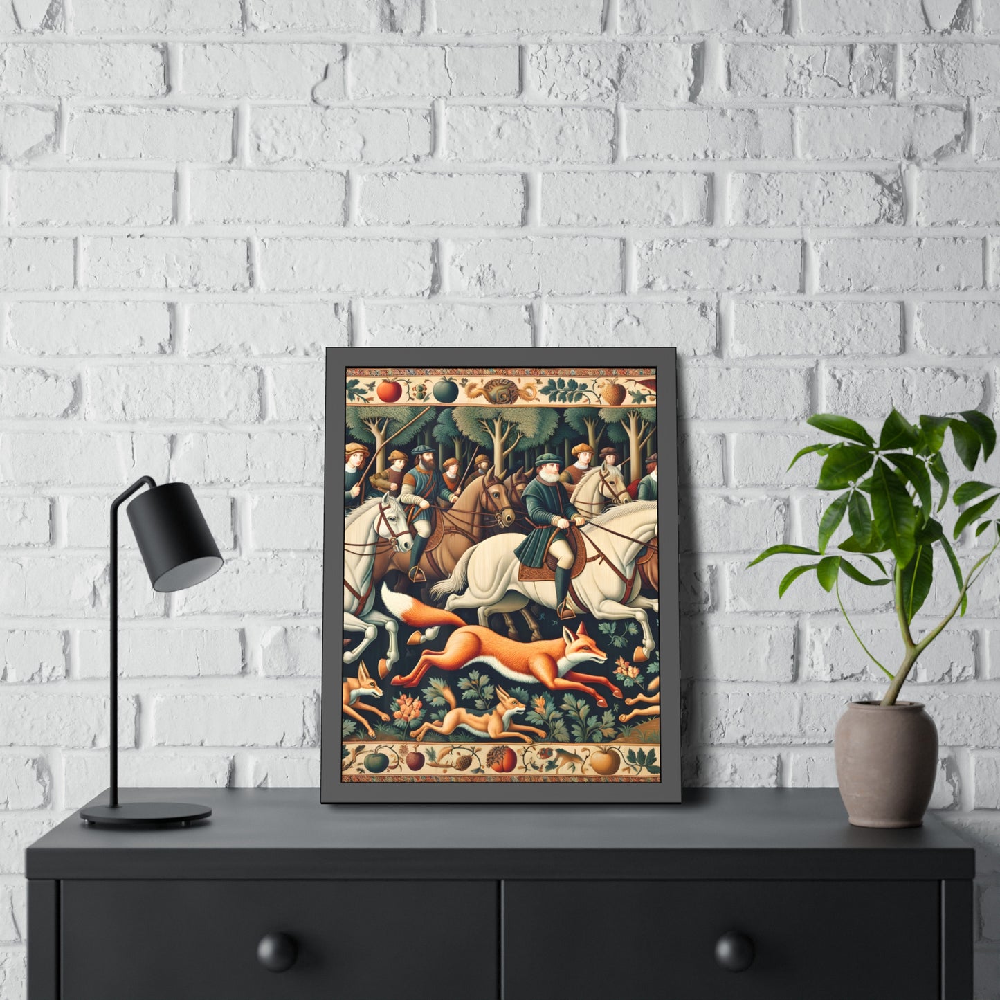 Framed Artwork - Fox hunt on horseback