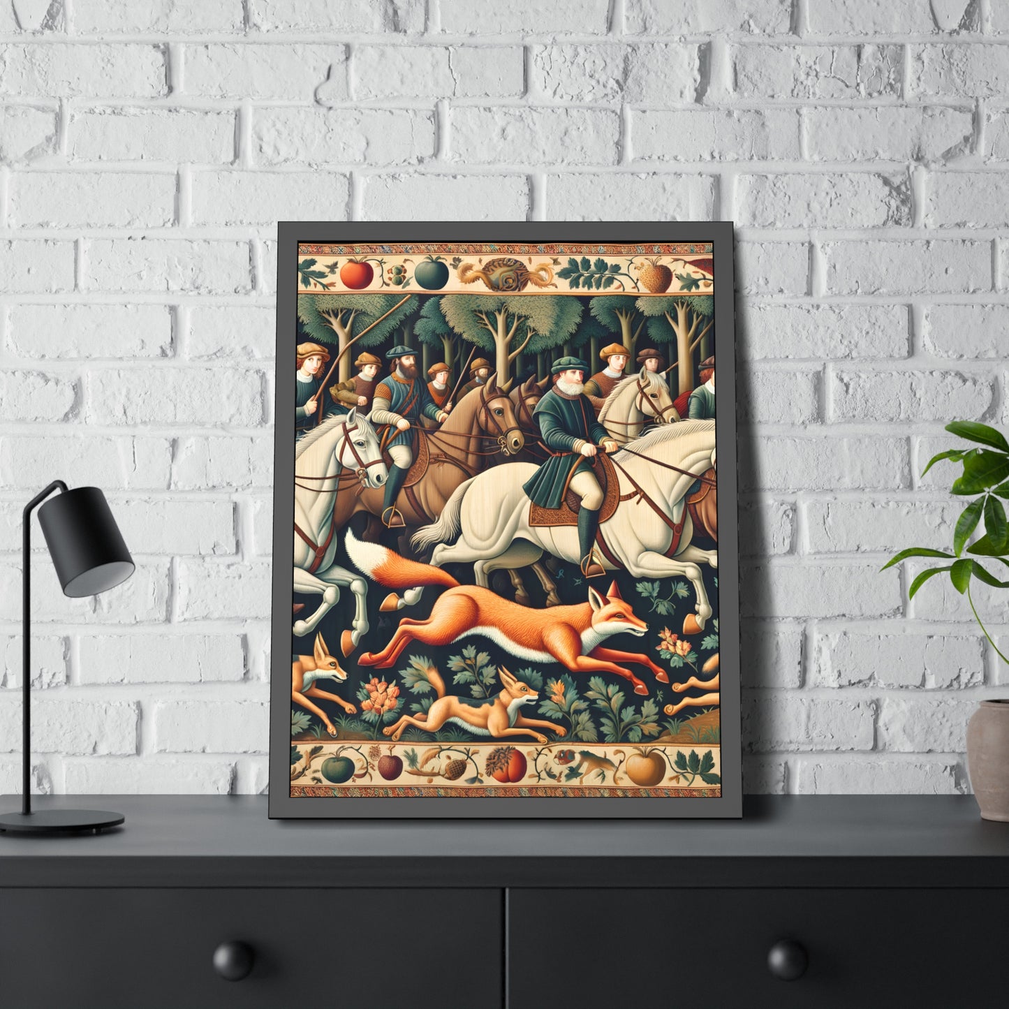 Framed Artwork - Fox hunt on horseback