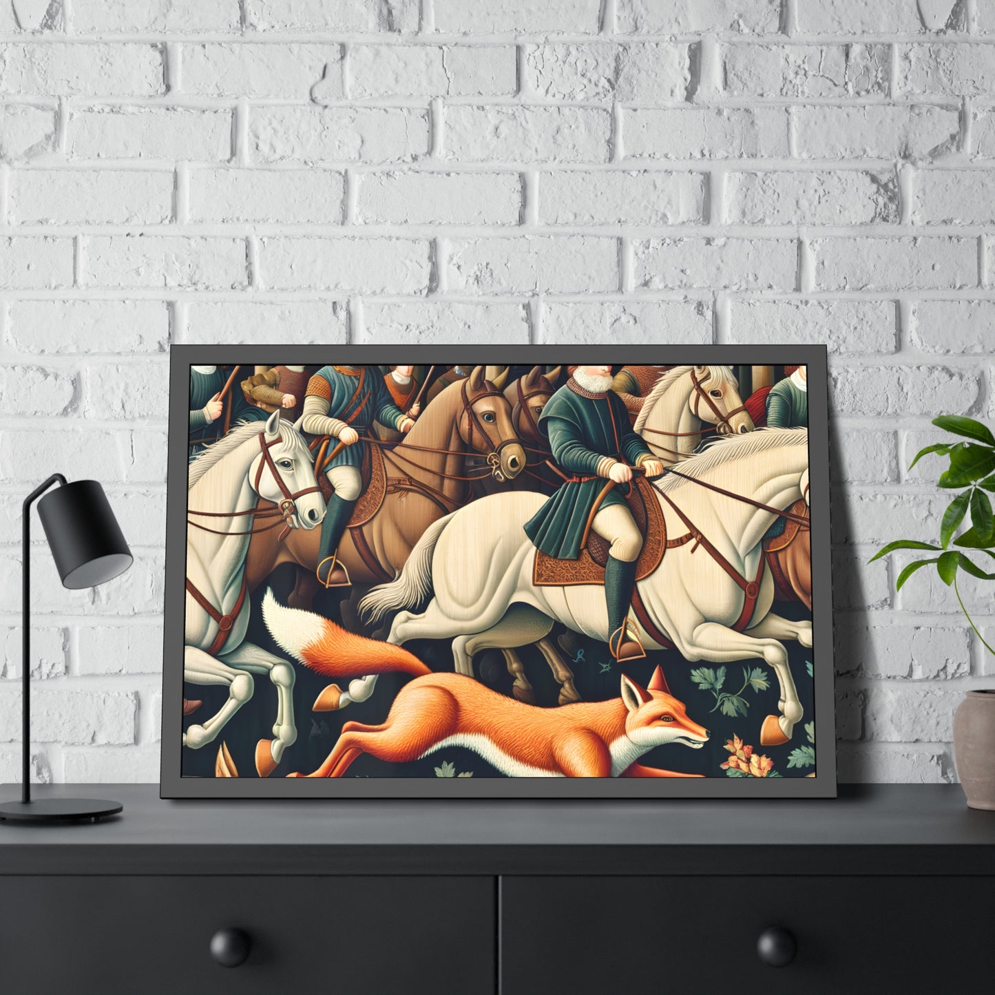 Framed Artwork - Fox hunt on horseback