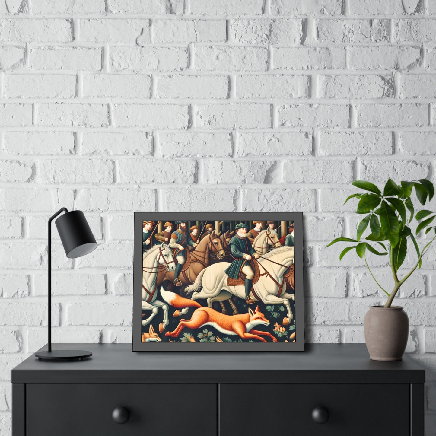 Framed Artwork - Fox hunt on horseback