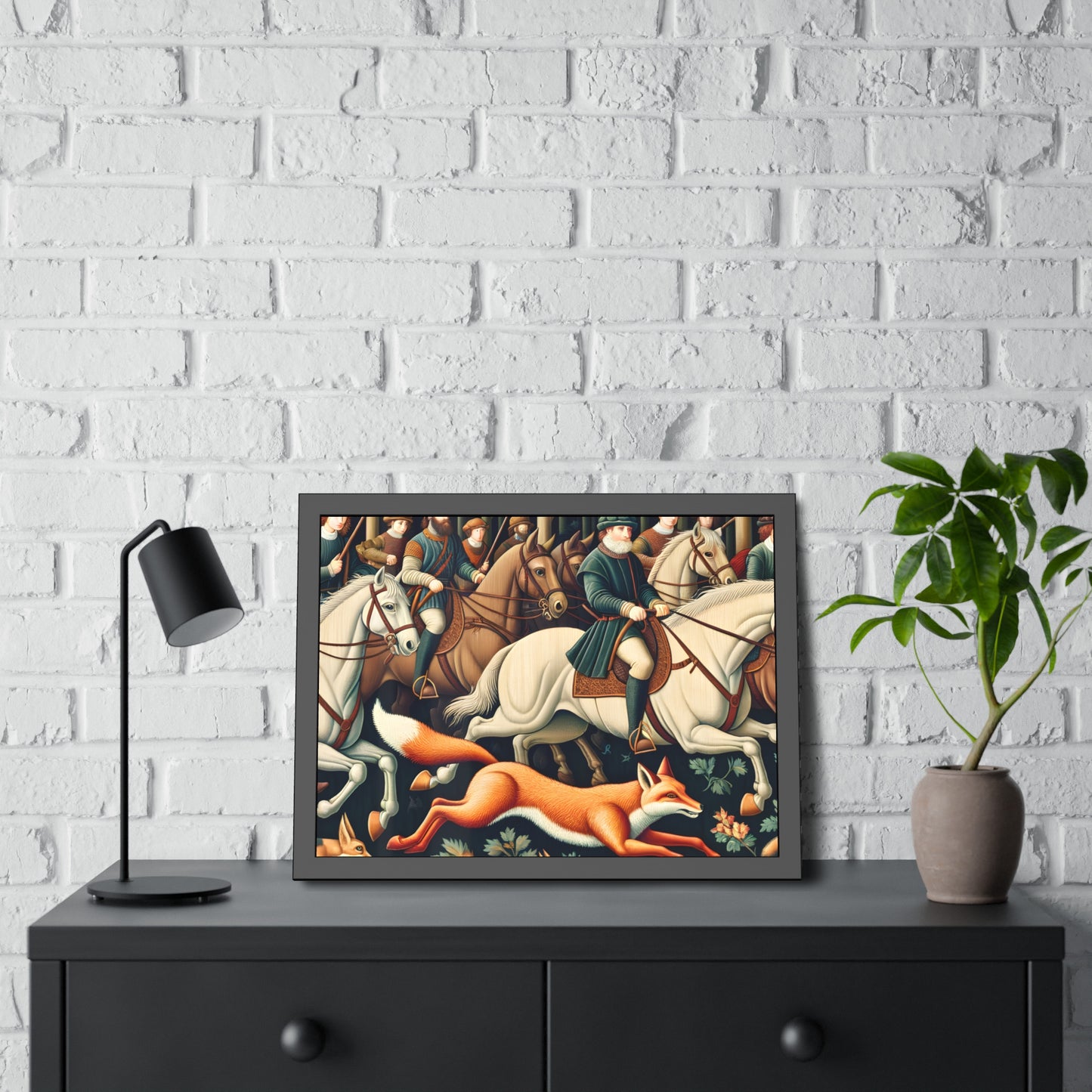 Framed Artwork - Fox hunt on horseback