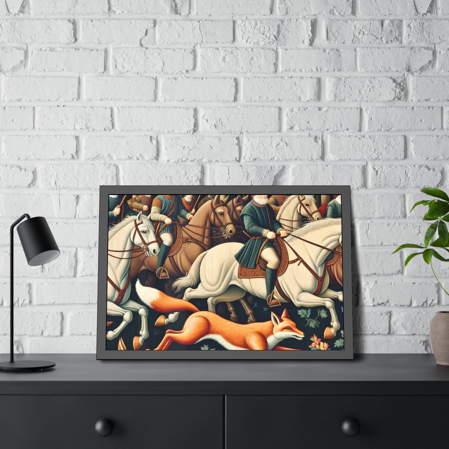 Framed Artwork - Fox hunt on horseback