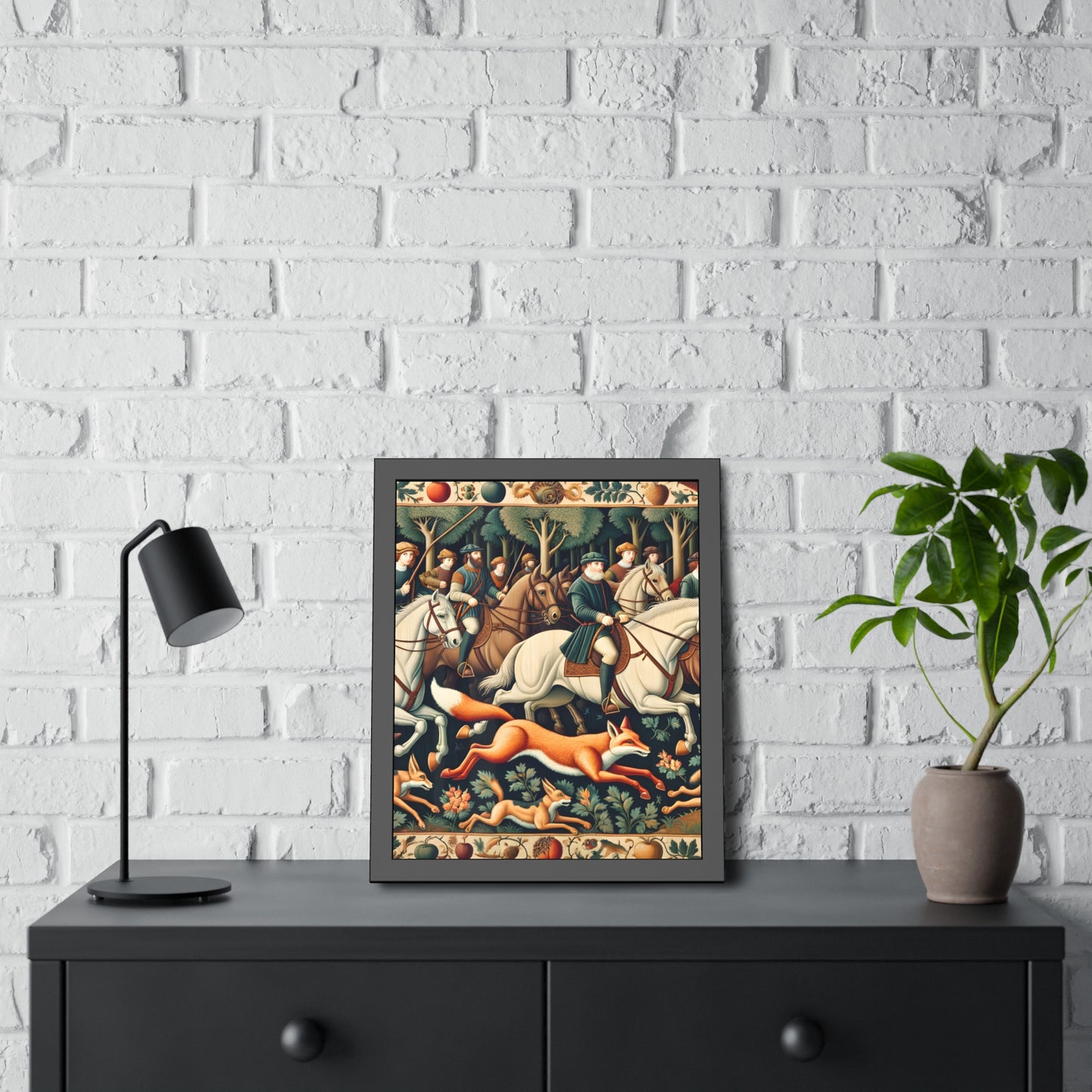 Framed Artwork - Fox hunt on horseback