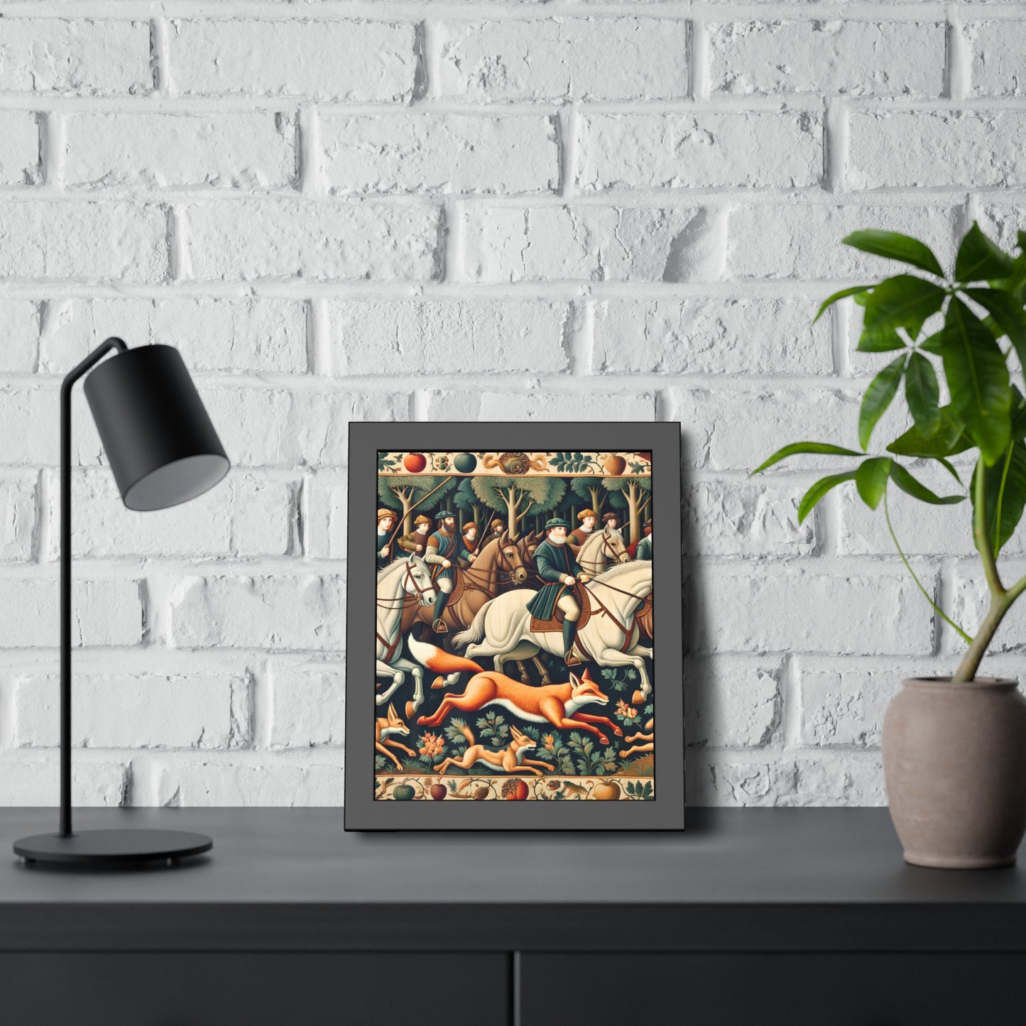 Framed Artwork - Fox hunt on horseback